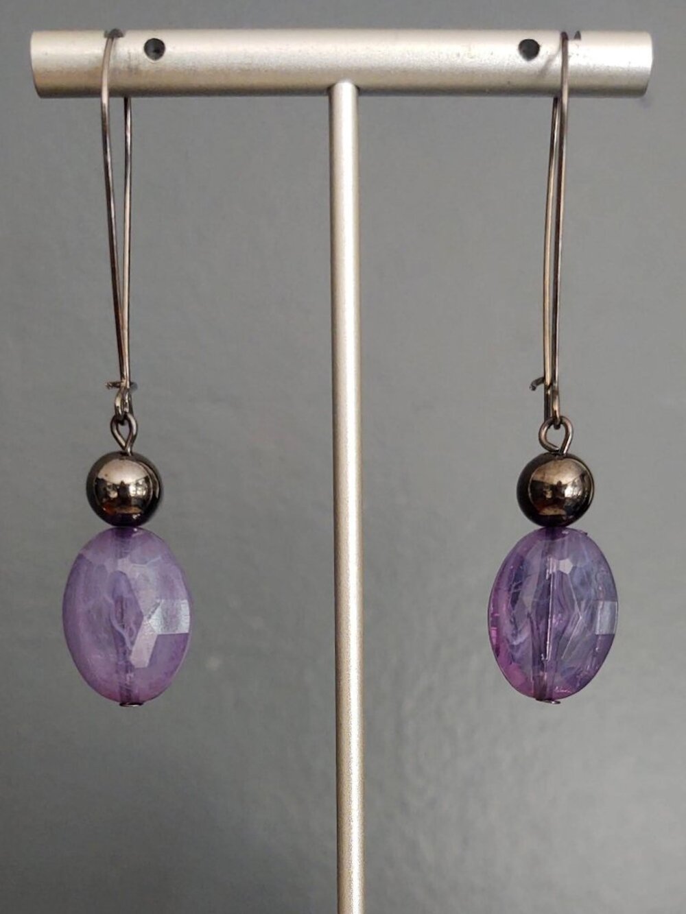 Smoky purple beaded dangle earrings